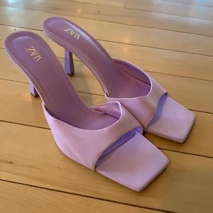 Lilac Square Toe Sandal Heels